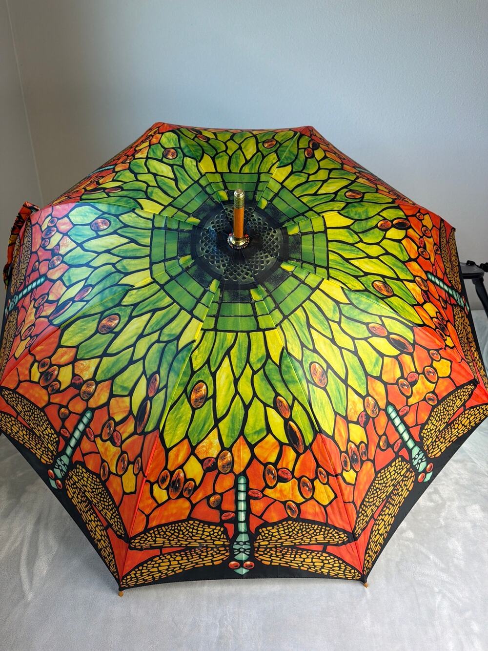 Salamander graphix Dragonfly Stained Glass Umbrella NWT Green Orange